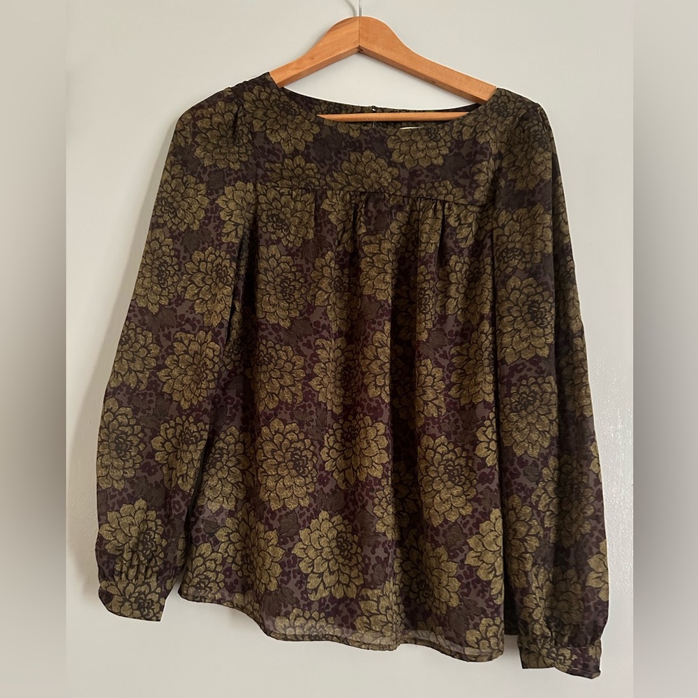 LOFT long sleeve floral semi sheer blouse. Size medium